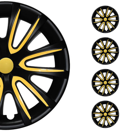 4x Radblenden Radkappen Radzierblenden für 14" Zoll Stahlfelgen Schwarz Gelb