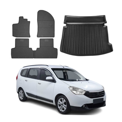 Fußmatten & Kofferraumwanne Set für Dacia Lodgy 2012-2024 5tür Gummi Schwarz 5x