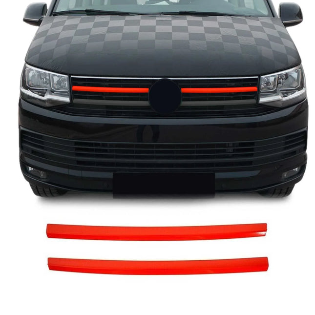 Kühlergrill Grillleisten für VW T6 Transporter 2015-19 Highline Edelstahl Rot 2x