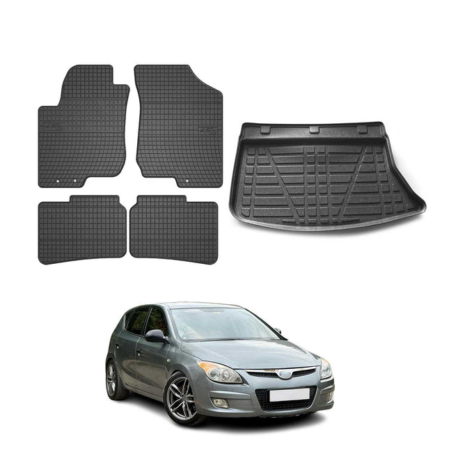 Fußmatten & Kofferraumwanne Set für Hyundai i30 2007-2012 Gummi TPE Schwarz 5x
