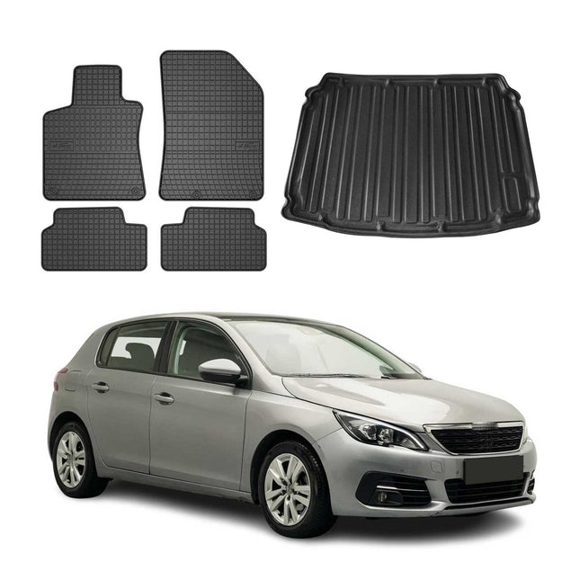 Fußmatten & Kofferraumwanne Set für Peugeot 308 2014-2021 Gummi TPE Schwarz 5x