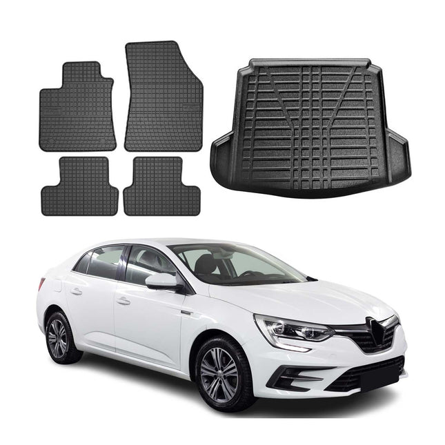 Fußmatten & Kofferraumwanne Set für Renault Megane 2016-2025 Gummi Schwarz 5x