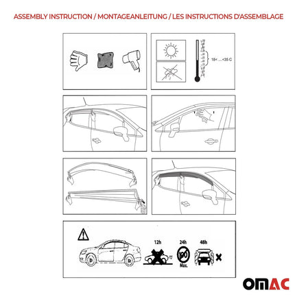 4x Windabweiser Regenabweiser für Toyota Camry XV50 2011-2015 Acryl Dunkel