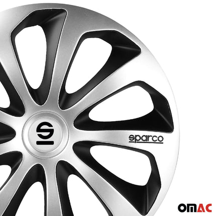 Radkappen Radzierblenden Sparco Sicilia 15" Zoll Abdeckung Set Silber Schwarz 4x