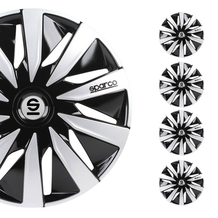 Radkappen Radzierblenden Sparco Lazio 15" Zoll Abdeckung Set Schwarz Silber 4x