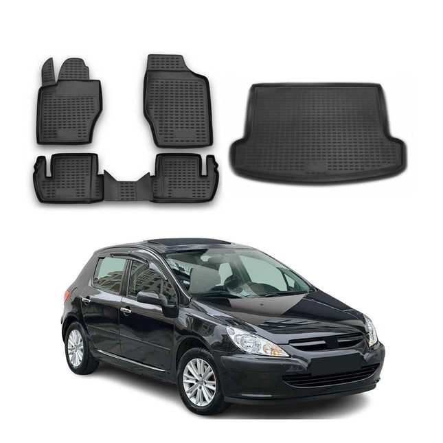 Fußmatten & Kofferraumwanne Set für Peugeot 307 2001-2008 Station Wagon TPE