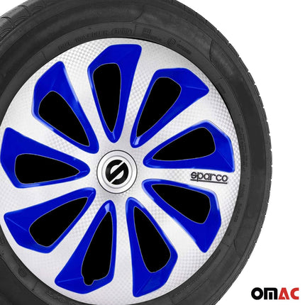 Radkappen Radzierblenden Sparco Sicilia 15" Zoll Abdeckung Silber Blau Carbon 4x