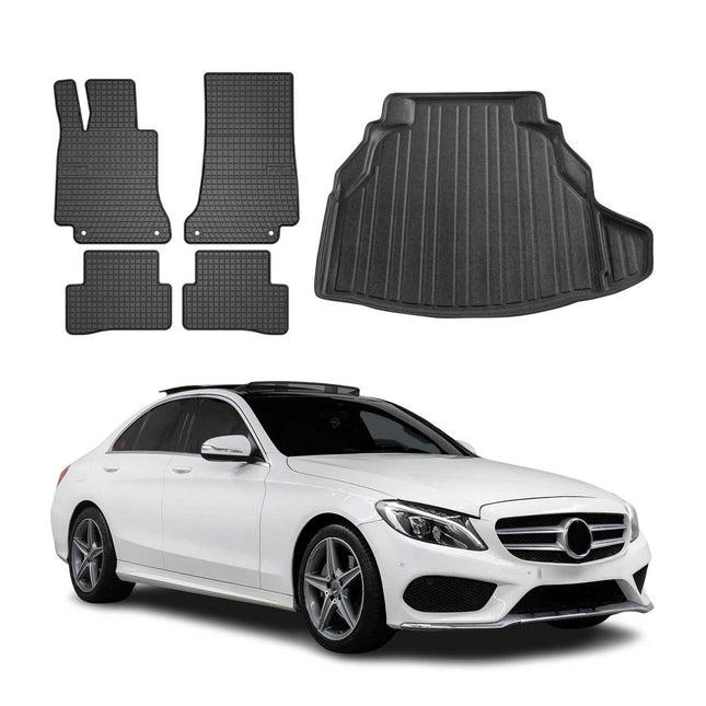 Fußmatten & Kofferraumwanne Set für Mercedes C Klasse W205 2014-2021 Gummi 5x
