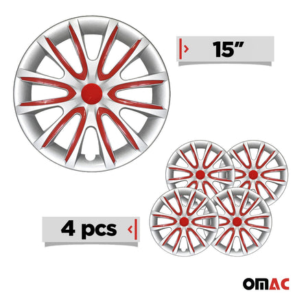 4x Radkappen Radzierblenden Radblenden für 15" Zoll Stahlfelgen Grau Rot