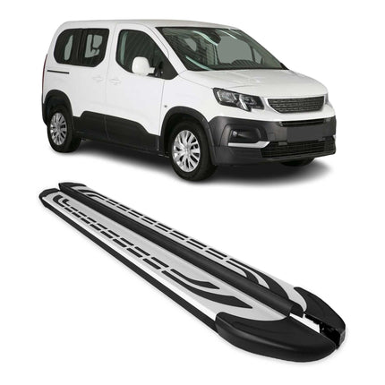 Trittbretter Seitenschweller für Peugeot Rifter 2018-26 Kombi L1 Silber Schwarz