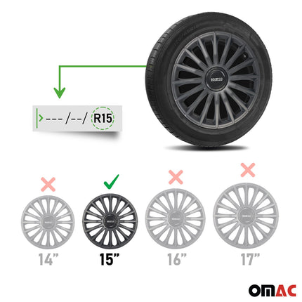 Radkappen Radzierblenden Sparco Treviso 15" Zoll Auto Abdeckung Set Grau 4x