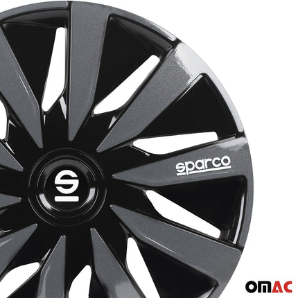 Radkappen Radzierblenden Sparco Lazio 15" Zoll Abdeckung Set Schwarz Grau 4x