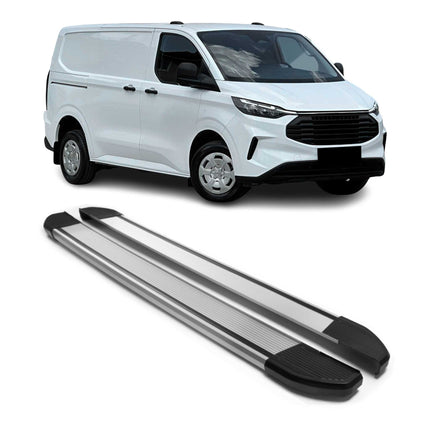 Trittbretter Seitenschweller für Ford Transit Custom 2023-2026 L1 Alu Grau 2 tlg