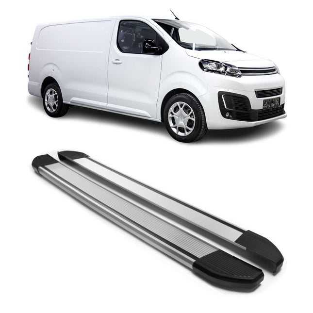 Alu Seitenschweller Trittbretter für Citroen Jumpy 2016-2026 L2 L3 Silber 2x