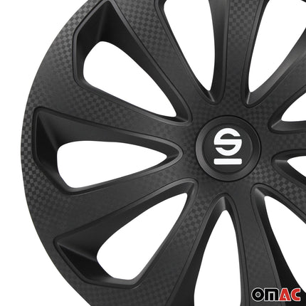 Radkappen Radzierblenden Sparco Sicilia 14" Zoll Abdeckung Set Schwarz Carbon 4x