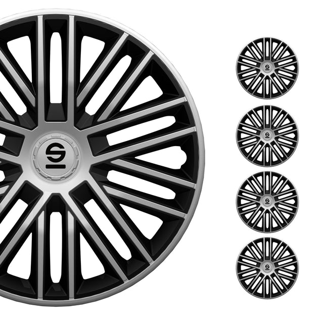 Radkappen Radzierblenden Sparco Bergamo 15" Zoll Abdeckung Set Silber Schwarz 4x