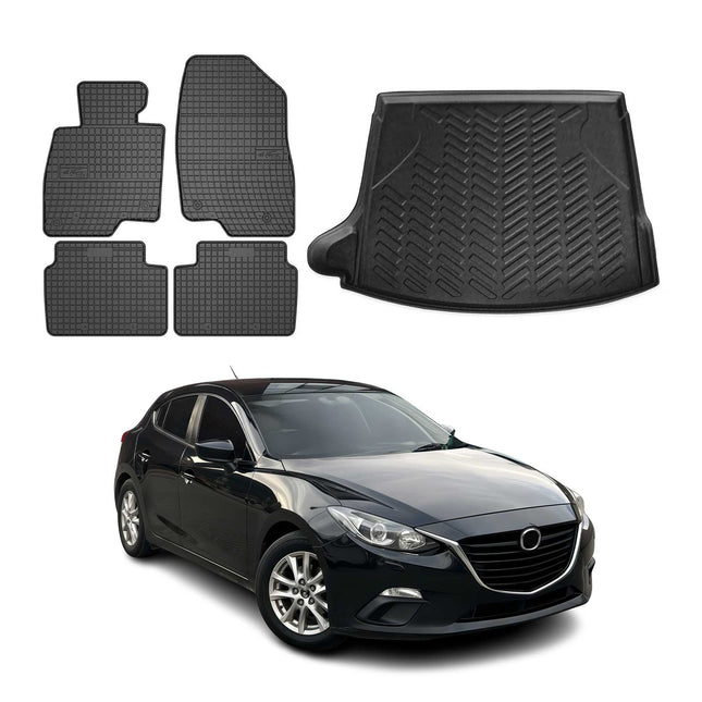 Fußmatten & Kofferraumwanne Set für Mazda 3 2014-2018 Gummi TPE Schwarz 5x