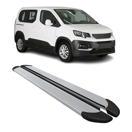 Trittbretter Seitenschweller für Peugeot Rifter 2018-2026 Kombi L1 Alu Silber 2x