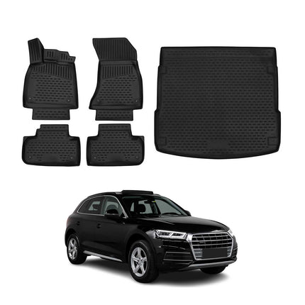 Fußmatten & Kofferraumwanne Set für Audi Q5 FY 2017-2024 Gummi TPE Schwarz 5x