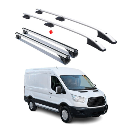 Dachreling + Dachträger für Ford Transit 2015-2026 L2 Mitte RS Alu Silber 4x