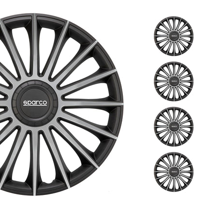 Radkappen Radzierblenden Sparco Treviso 14" Zoll Abdeckung Set Schwarz Silber 4x