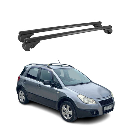 Dachträger Grundtäger für Fiat Sedici 2005-2014 75kg Aluminium Schwarz 2 tlg