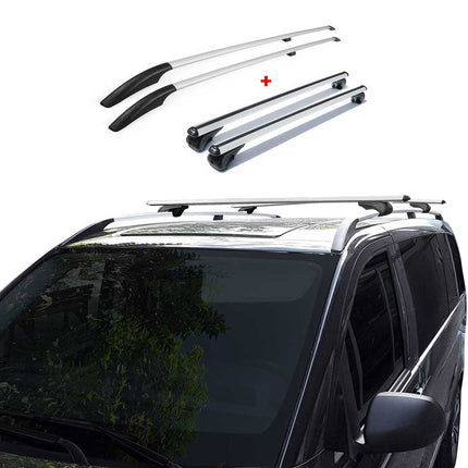 Dachreling + Dachträger SET für VW Caddy 2020-2026 Kurzer Aluminium Silber 4tlg
