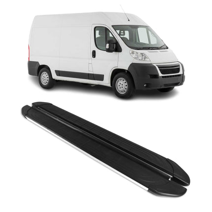 Trittbretter Seitenschweller für Citroen Jumper 2006-2026 L2 Alu Schwarz Grau