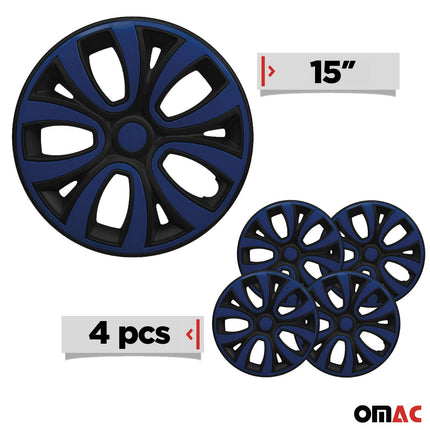 4x Radkappen Radzier Radblenden für 15" Zoll Stahlfelgen Schwarz Dunkel Blau
