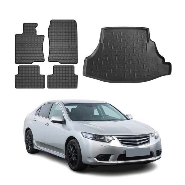 Fußmatten & Kofferraumwanne Set für Honda Accord 2009-2026 Gummi TPE Schwarz 5x