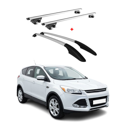 Dachreling + Dachträger Satz für Ford Kuga II 2012-2019 Alu Silber 4x