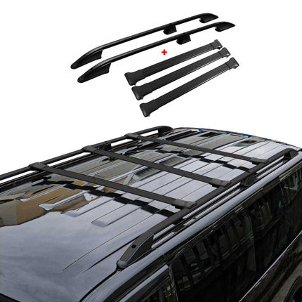 Dachreling + Dachträger für VW T6 T6.1 Transporter L2 Langer Alu Schwarz 5x