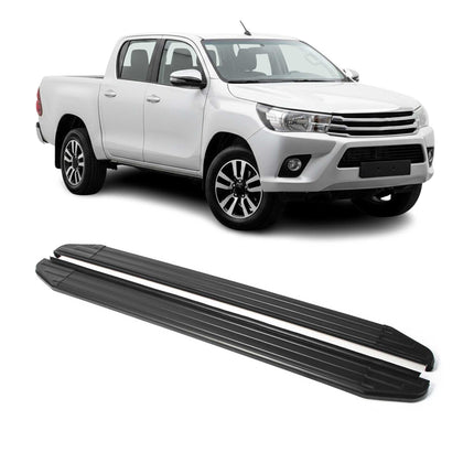 Trittbretter Seitenschweller für Toyota Hilux VIII 2015-2026 Alu Schwarz ABE