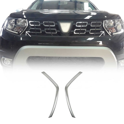 Kühlergrill Leisten Grillleisten für Dacia Duster 2018-2021 Gebürstet Chrom 2tlg