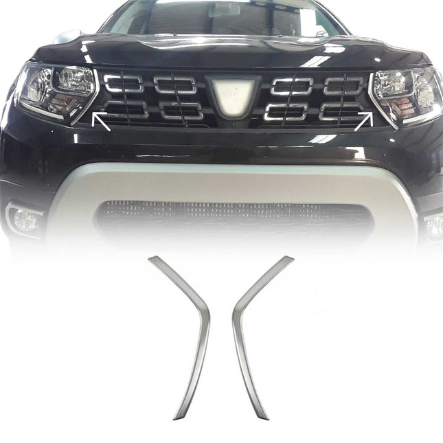 Kühlergrill Leisten Grillleisten für Dacia Duster 2018-2021 Gebürstet Chrom 2tlg