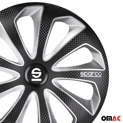 Radkappen Radzierblenden Sparco Sicilia 14" Zoll Auto Schwarz Carbon Silber 4x