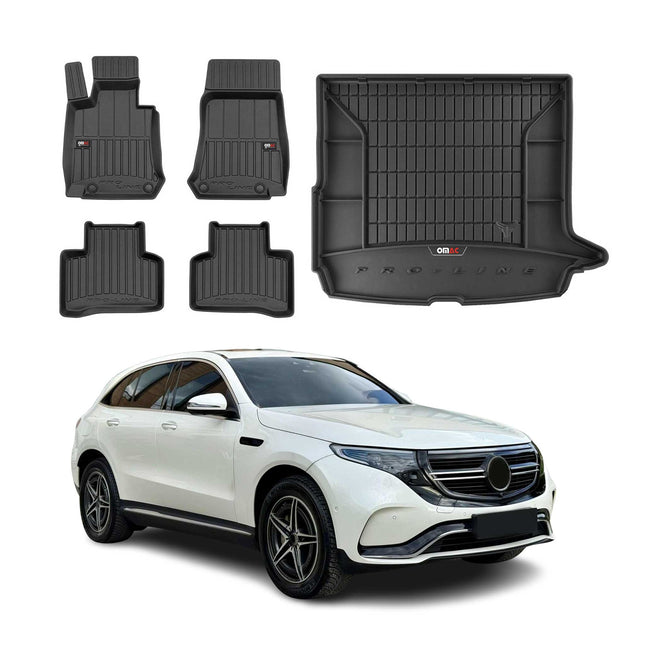 OMAC Fußmatten & Kofferraumwanne Set für Mercedes EQC 2019-2023 Gummi Schwarz 5x