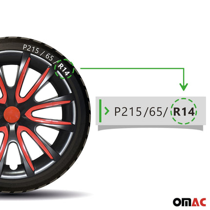 4x 14" Radkappen Radzierblenden Radblenden für VW für Audi für Skoda Schwarz Rot