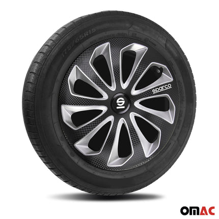 Radkappen Radzierblenden Sparco Sicilia 16" Zoll Auto Schwarz Carbon Silber 4x
