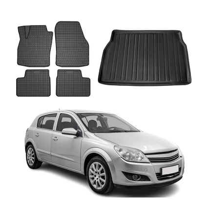 Fußmatten & Kofferraumwanne Set für Opel Astra H 2004-2013 Gummi TPE Schwarz 5x