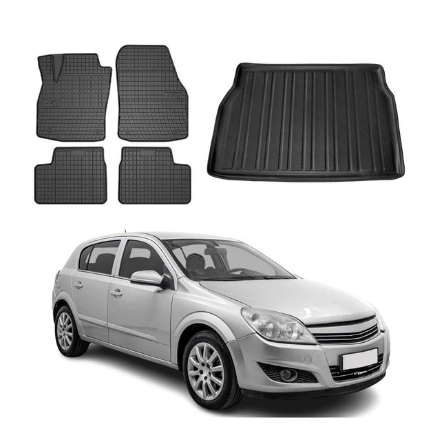 Fußmatten & Kofferraumwanne Set für Opel Astra H 2004-2013 Gummi TPE Schwarz 5x