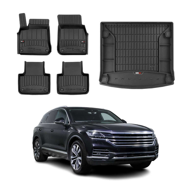 OMAC Fußmatten & Kofferraumwanne Set für VW Touareg 2018-2026 Gummi Schwarz 5x