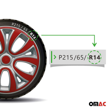 4x Radblenden Radkappen Radzierblenden für 14" Zoll Stahlfelgen Silber Rot