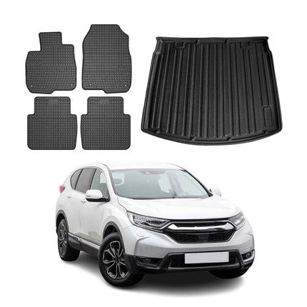 Fußmatten & Kofferraumwanne Set für Honda CR-V 2017-2022 Gummi Schwarz TPE 5x