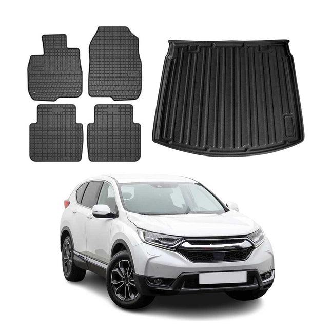 Fußmatten & Kofferraumwanne Set für Honda CR-V 2017-2022 Gummi Schwarz TPE 5x