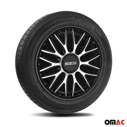 Radkappen Radzierblenden Sparco Roma 15" Zoll Abdeckung Set Silber Schwarz 4x