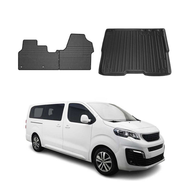 Fußmatten & Kofferraumwanne Set für Peugeot Expert Traveller 2016-2026 Gummi 3x