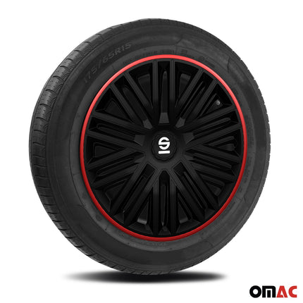 Radkappen Radzierblenden Sparco Bergamo 14" Zoll Abdeckung Set Schwarz Rot 4x