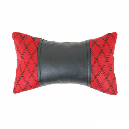 KFZ Auto Kopfstütze Sitzkissen Nackenstütze Textil & Leder Rot Schwarz 8x30 cm