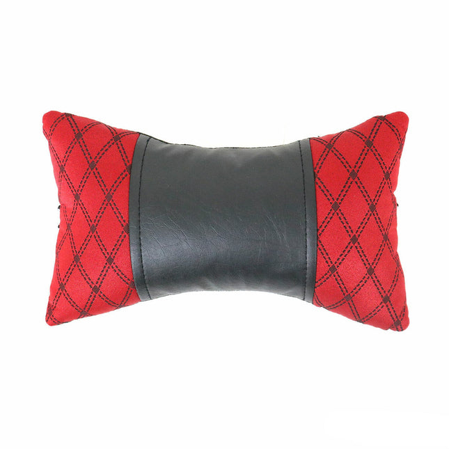 KFZ Auto Kopfstütze Sitzkissen Nackenstütze Textil & Leder Rot Schwarz 8x30 cm